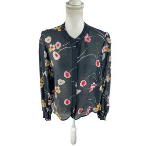 Cabi Greenhouse 6504 XL Floral Blouse Peasant Boho Feminine Sheer Smocked Sleeve